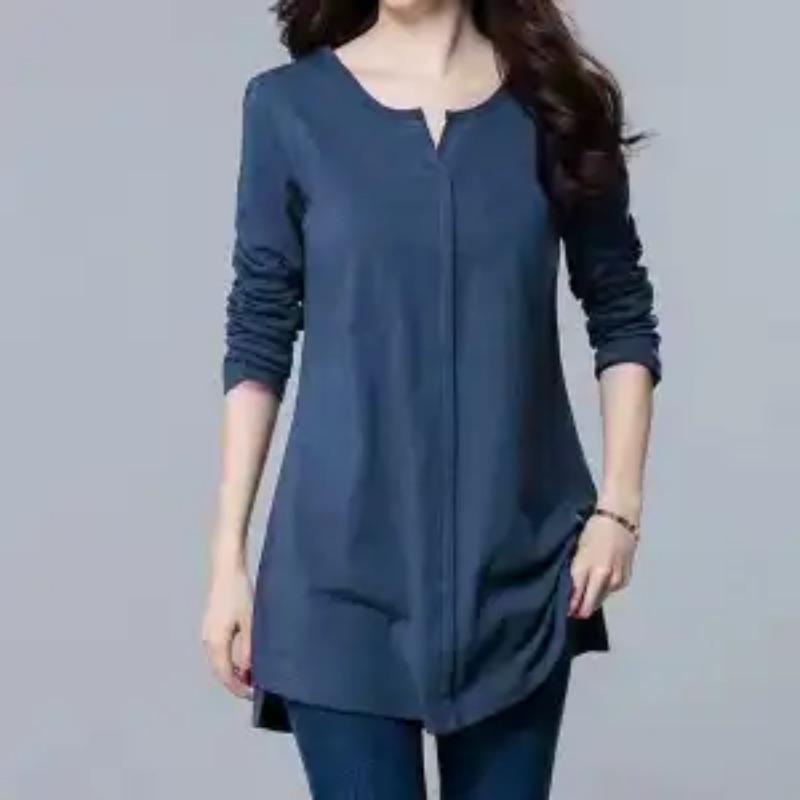 

Длинные толстовки корейские однотонные свободные пуловеры с круглым вырезом прямые пэчворк карманы асимметричные осенне-зимняя женская одежда XXXL синий