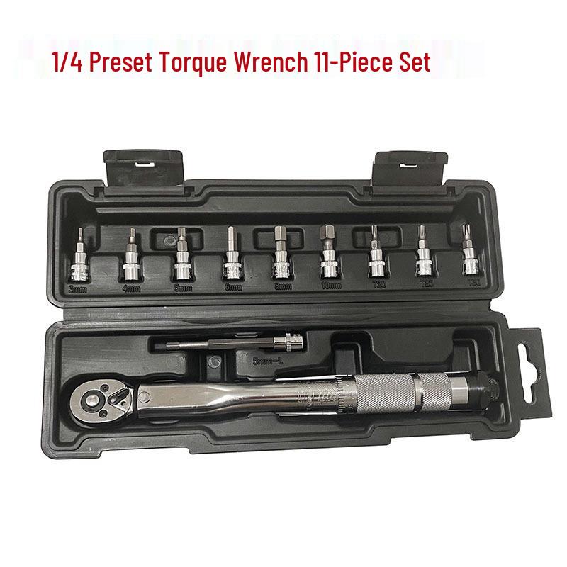11-Piece 1/4 Preset Adjustable Torque Wrench Set with Quick-Release Ratchet