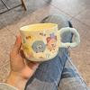 High Appearance Mug with Lid Spoon, Cute Ceramic Water Cup, Cartoon Small Coal Ball Couple Water Cup Gift, Breakfast Cup