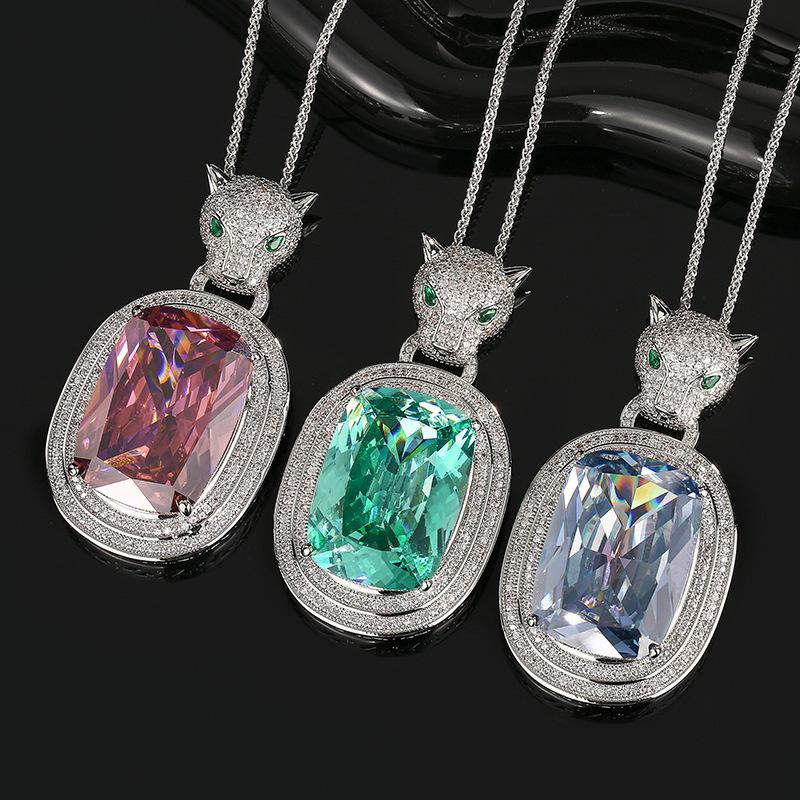 

Autumn and winter new products Huabi jewelry copper bottom gold-plated simulation colored treasure leopard pendant necklace main stone 20 * 28