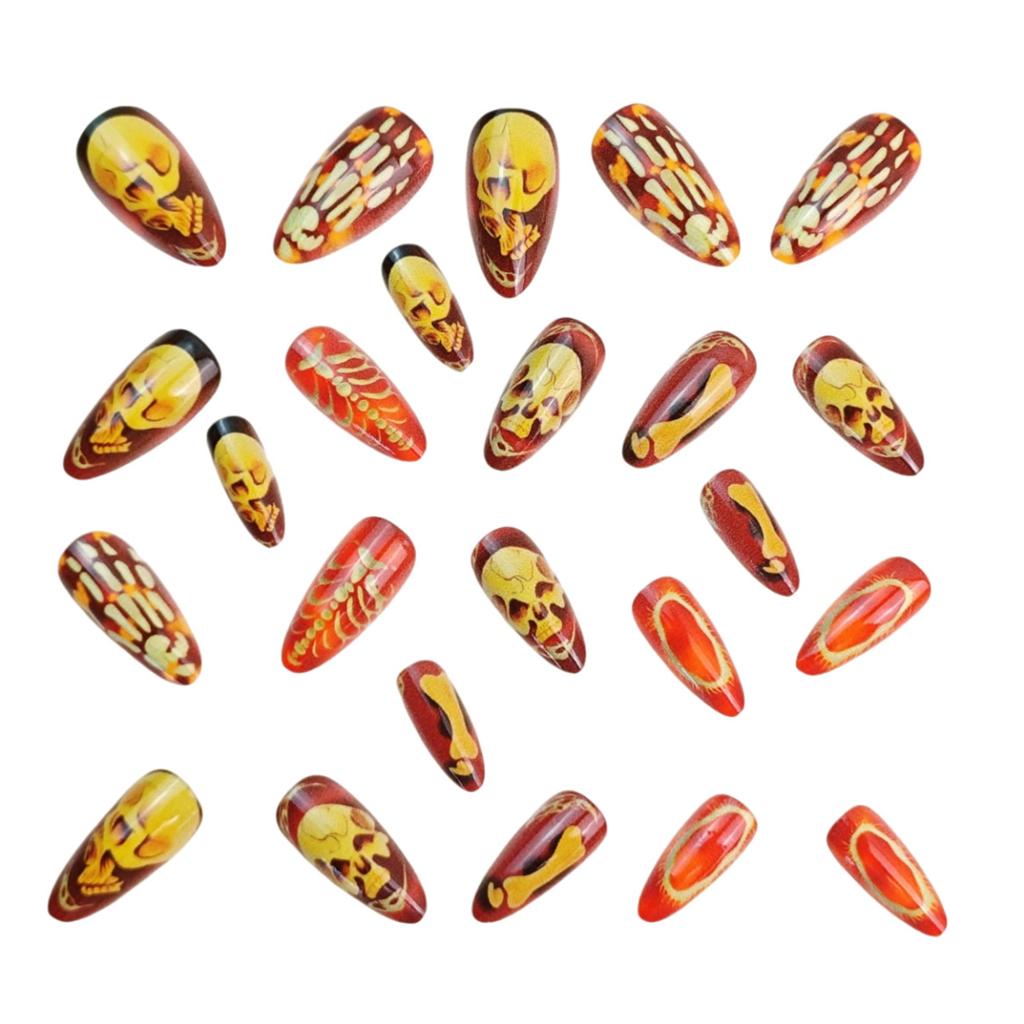 Punk Skull False Nails For Halloween Gothic Press On Nails Easy Apply ABS Build Fake Nail Costume Accessory 24pcs
