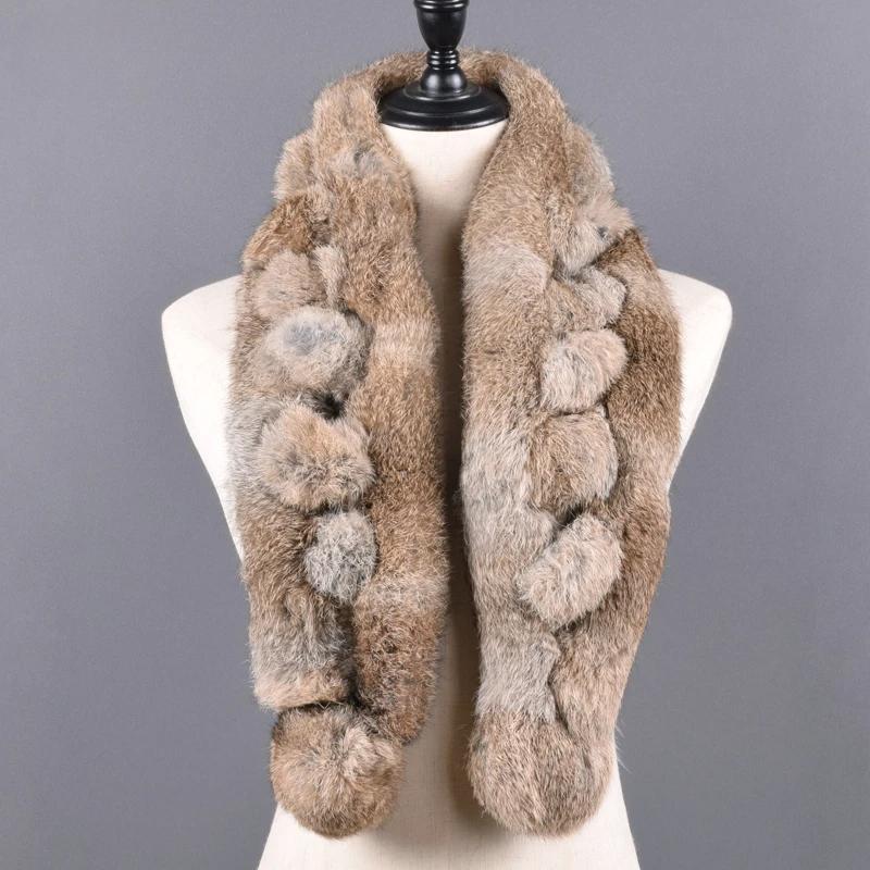 Women Winter Rabbit Fur Scarf 100% Natural Rabbit Fur Fashion warm And Soft Neckerchief Wholesale Pompoml Fur Scarves Headbands