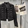 Black Stand Up Collar Denim Jackets Vintage Washed Motor Coat Women Autumn  Loose Long Sleeve Outerwear