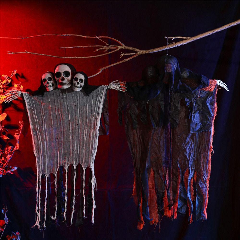 Cloth Halloween Hanging Ghost Skull Funny Halloween Pendant 3 Heads Ghost Skull Ornament Party