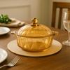 Amber Glass Soup Bowl Heat-resistant Binaural Handle Instant Noodle Bowl Diamond Pattern with Lid Salad Bowl Fruit