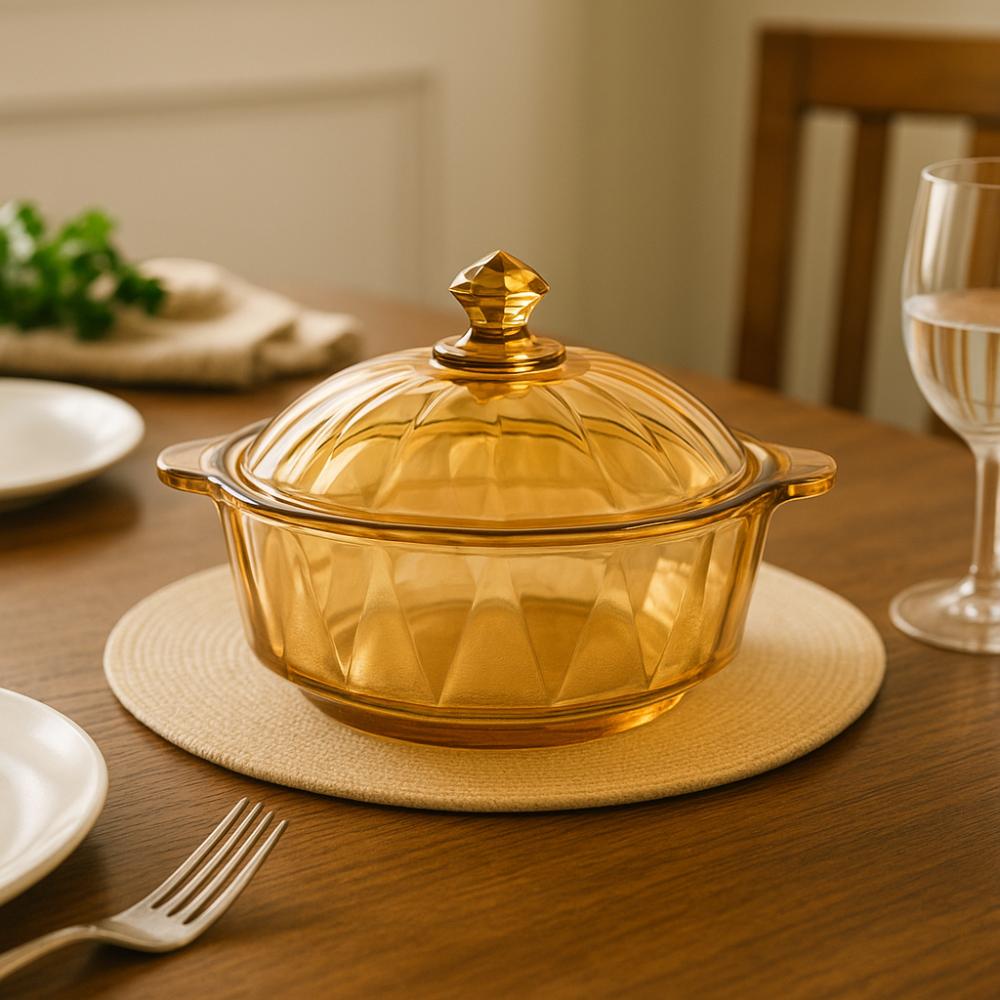Amber Glass Soup Bowl Heat-resistant Binaural Handle Instant Noodle Bowl Diamond Pattern with Lid Salad Bowl Fruit