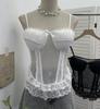 Sheer Lace Trim Camisole with Chest Pads and Slim-Fit Boning
