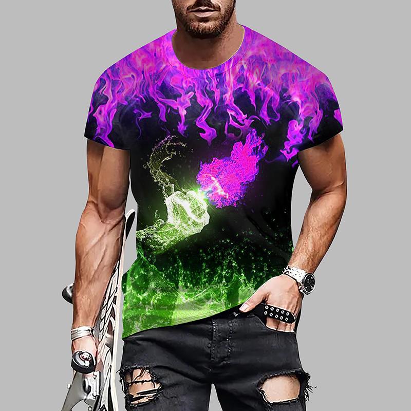 

Новая летняя мужская модная футболка с принтом «Огненный шар» для мужчин 8XL фиолетовый