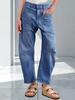 Jeans a Vita Alta Larghi a Barile da Donna Boyfriend Gamba Larga Corti in Denim