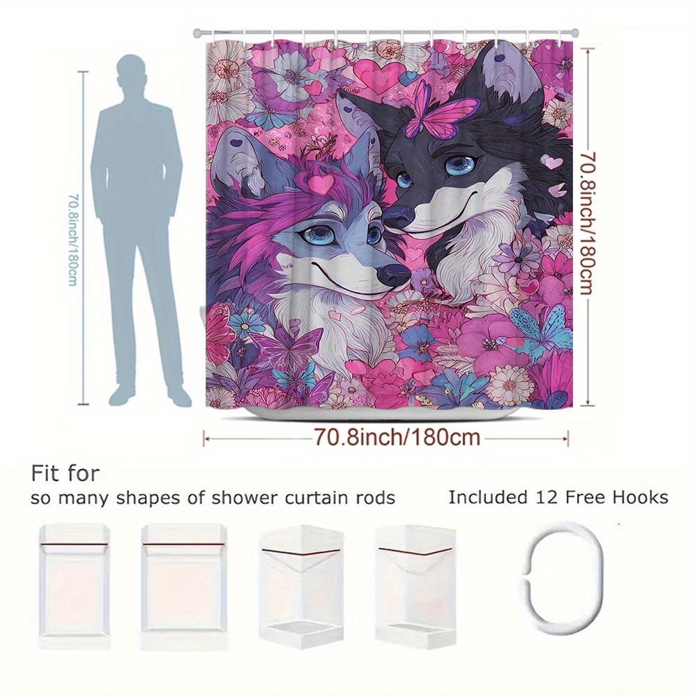 1Pc Valentine'S Day Shower Curtain Cute Animal Floral Pattern Wolf And Butterfly Medieval Style Bathroom Decor Polyester Fabric