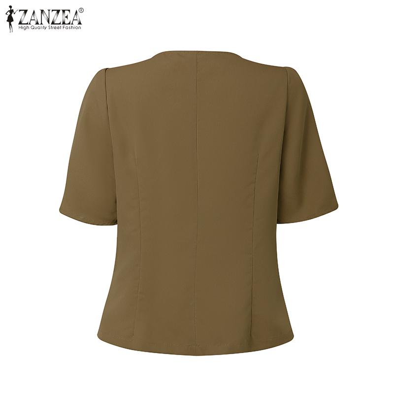 ZANZEA Damen Sommer Casual Kurzarm Slim Bluse mit quadratischem Ausschnitt