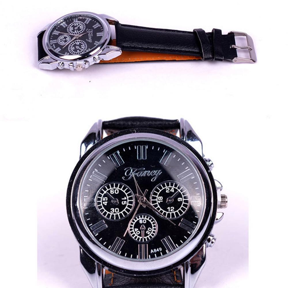 Men's Chinese Valentine's Day Fashion Gift Set: Large Dial Quartz Watch with PU Band