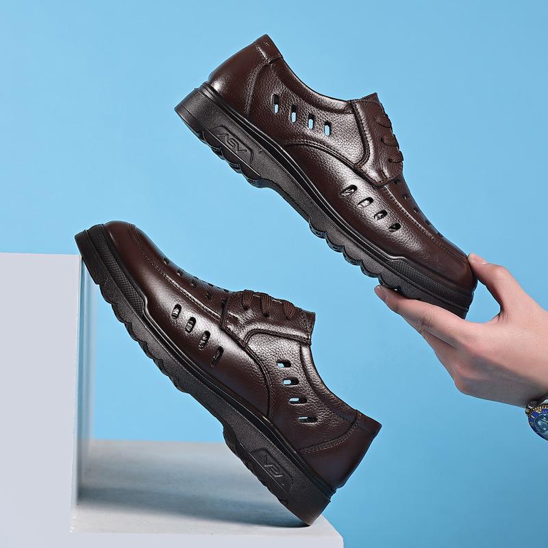 Kožené sandály Letní Business Pravá kůže Pánské boty Měkká kůže Měkká podrážka Duté Prodyšné Protiskluzové Ležérní Kožené boty