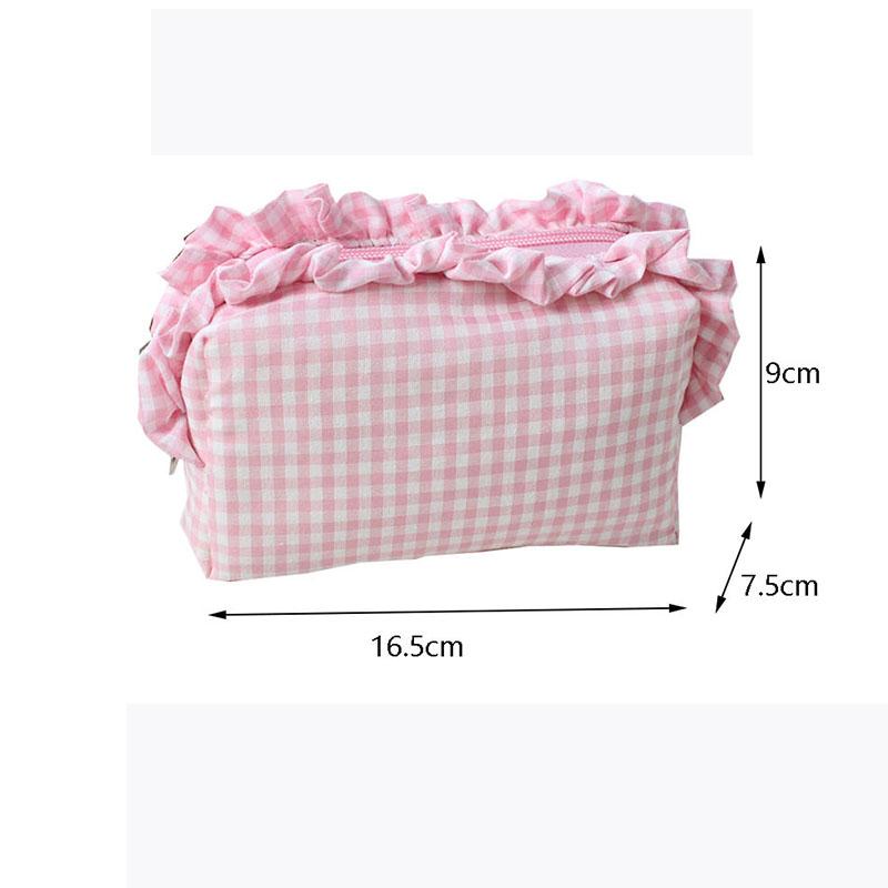 Cute High-Value Makeup Bag Case Fresh Grid Lace Pencil Case Portable Large Capacity Toiletry Cosmetic Bag Student Storage Pouch