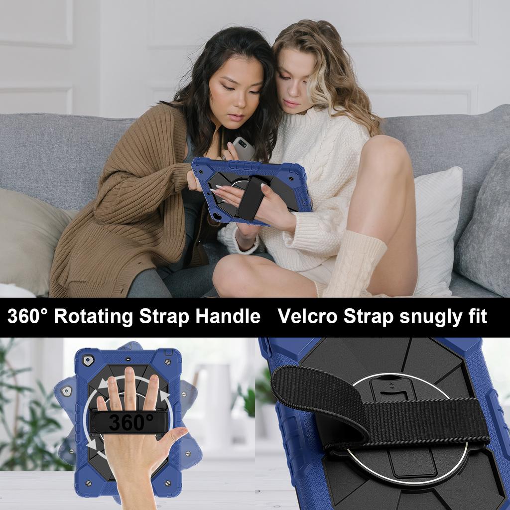 Tablet Case For iPad 10.2 (2021)/(2020)/(2019) Silicone + PC Kickstand Cover with Handy Strap, Shoulder Strap