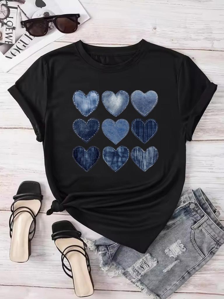 Tee Women Tshirt Short Sleeve Print Clothes Graphic T Shirt Heart Shape Clothing Fashion Female Top Daily Streetwear gifts