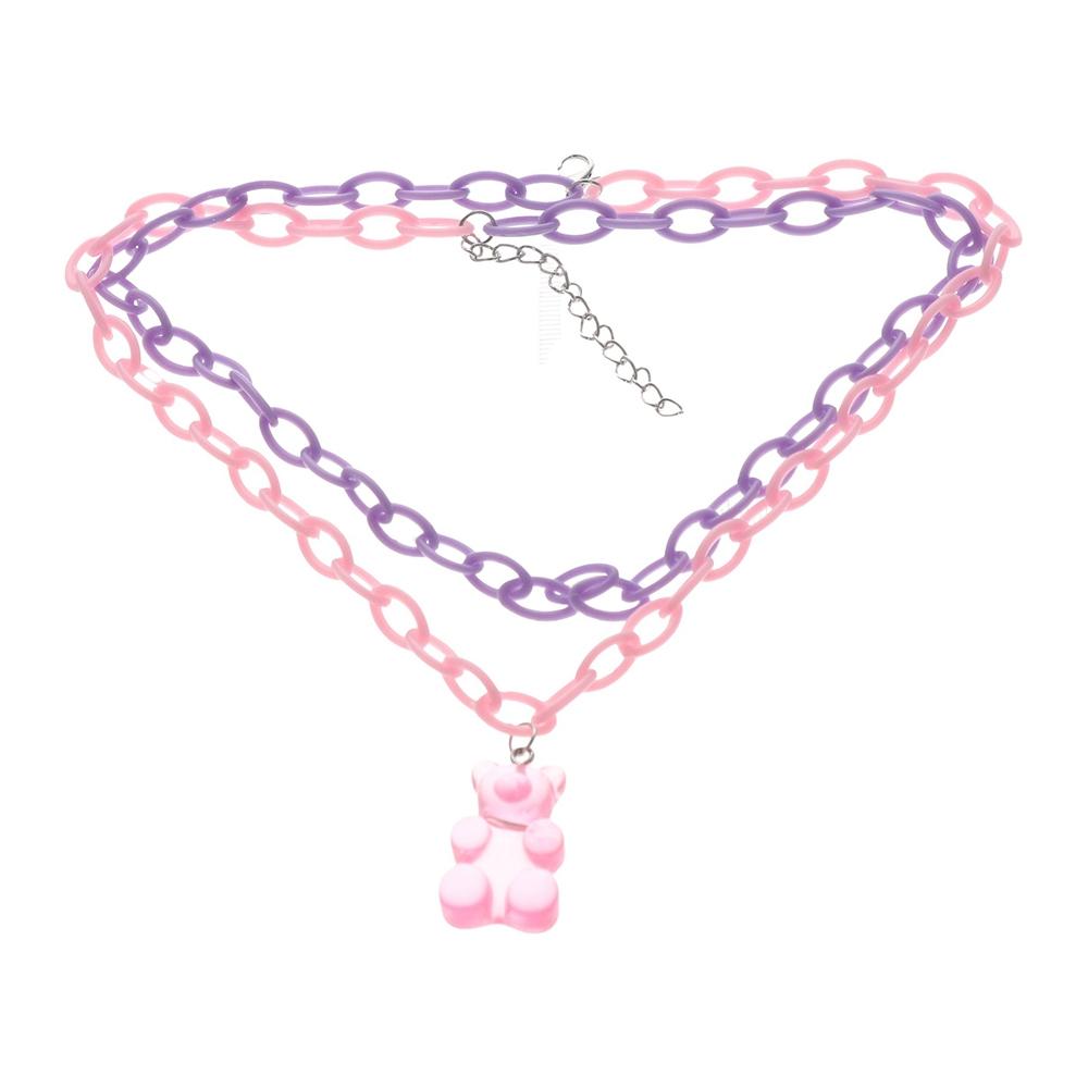 Color Funny Animal Geometric Girls Chain Pendant Bear Necklace Cute Choker Multilayer Necklace