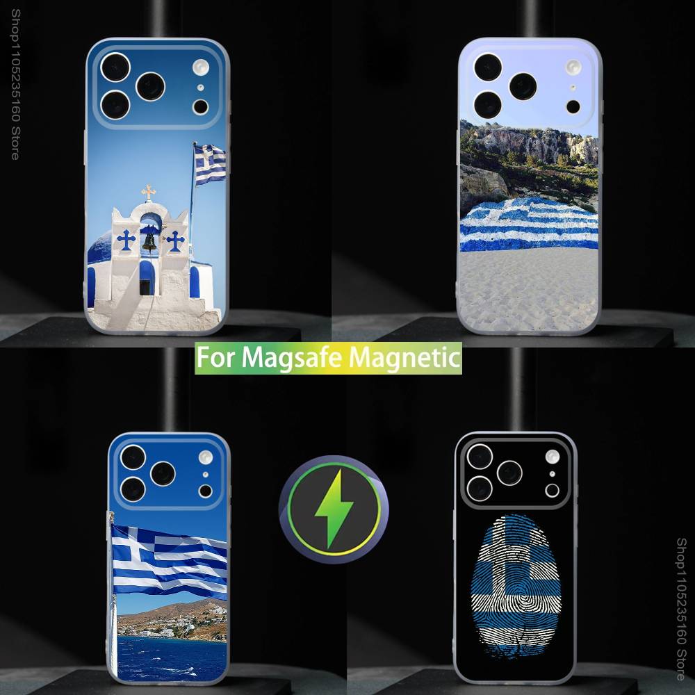 Greek Greece Flag Map For iPhone 17,16,15,14,13,12,11,Pro,Max,Plus,Mini,SE4,E Magnetic For Magsafe Wireless Phone Case