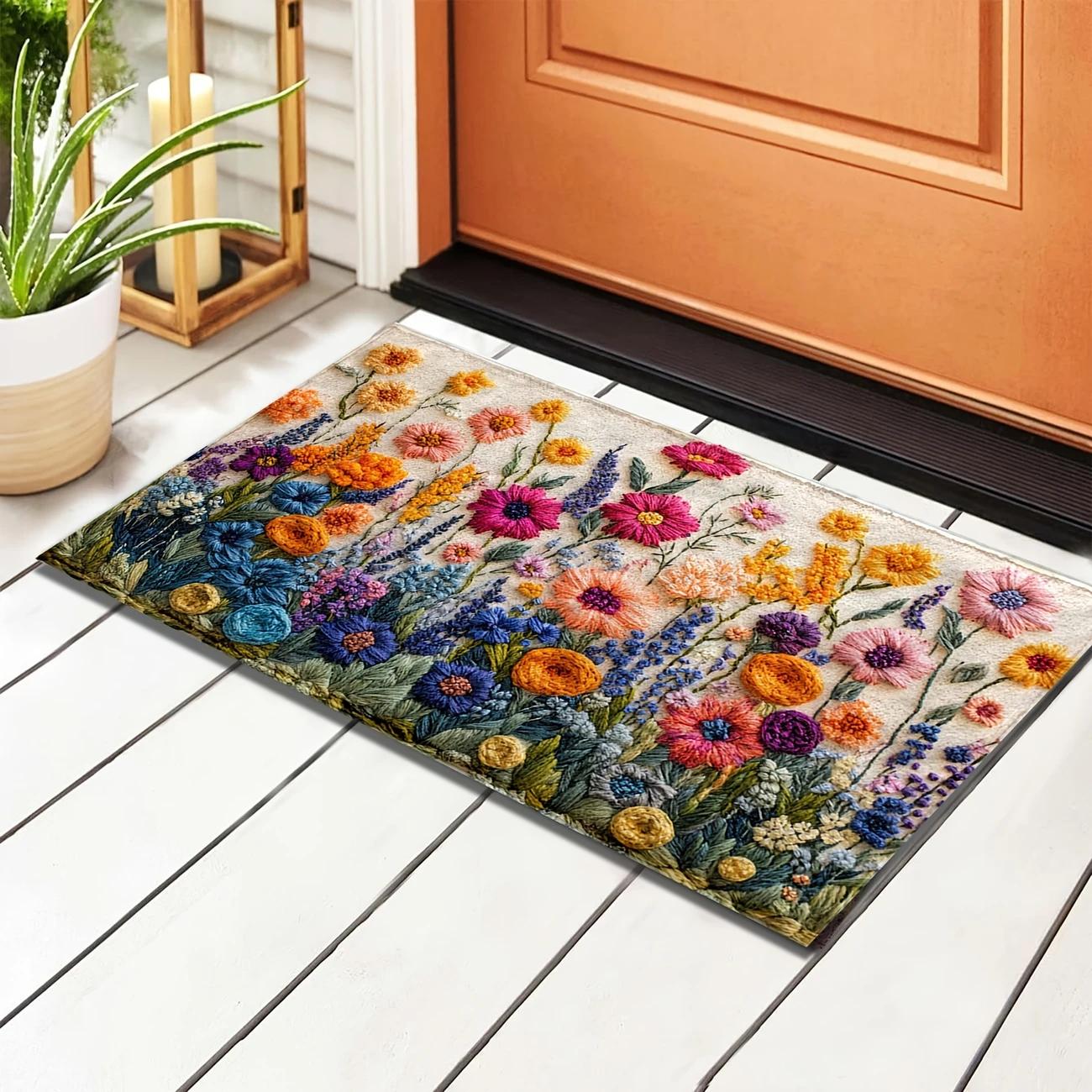 

VIKAMA Green Leaf Design Bathroom Mats Non-Slip Quick Drying Absorbent Machine Washable Kitchen and Bathroom Decoration 40X60CM(1.3X2FT