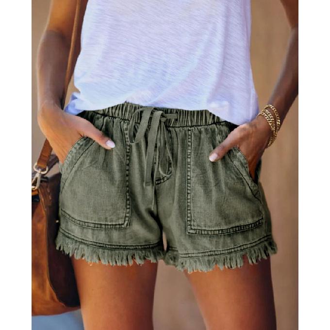 2026 New Elastic Waist Drawstring Casual High-Waisted Slimming Women's Denim Shorts