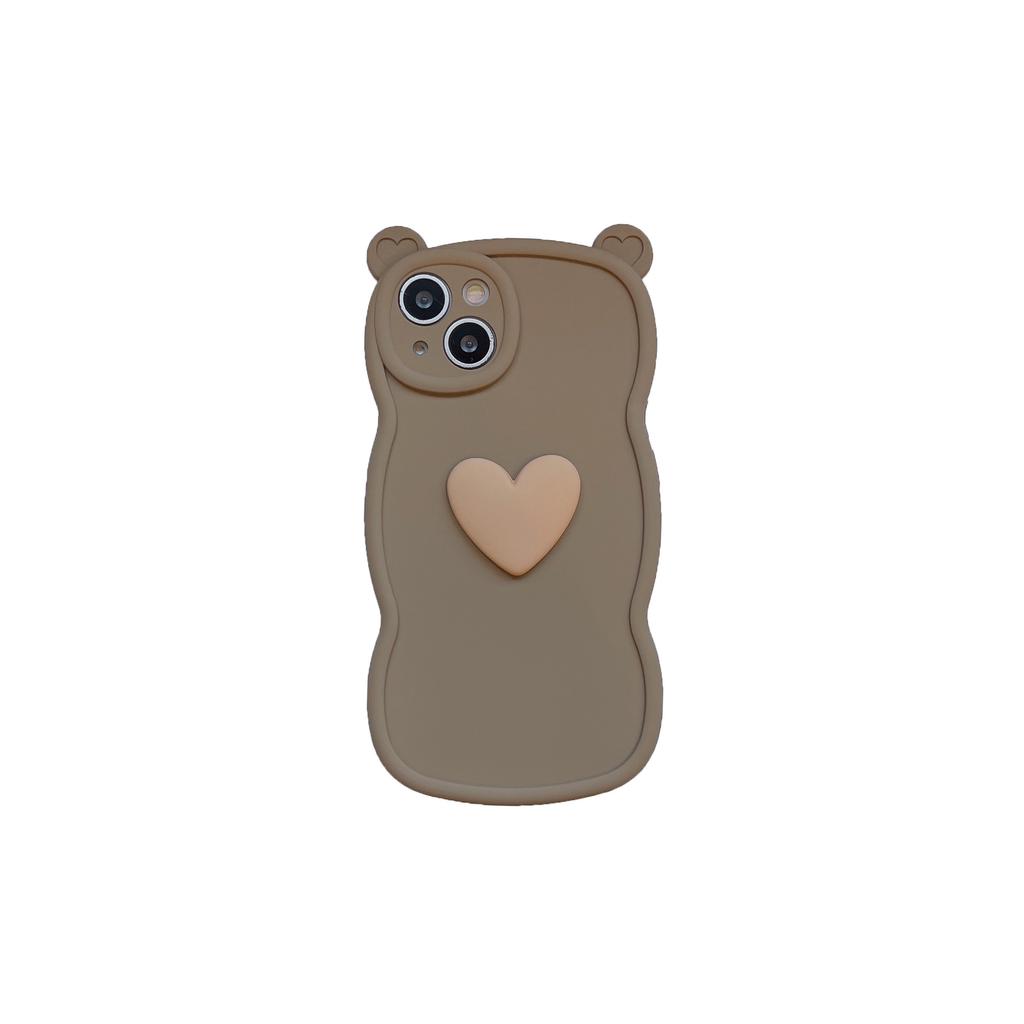 Bear Ears 3D Heart Compatible with iPhone 16 Pro Max Apple 17 Phone Case 15/14 Matte Soft Case