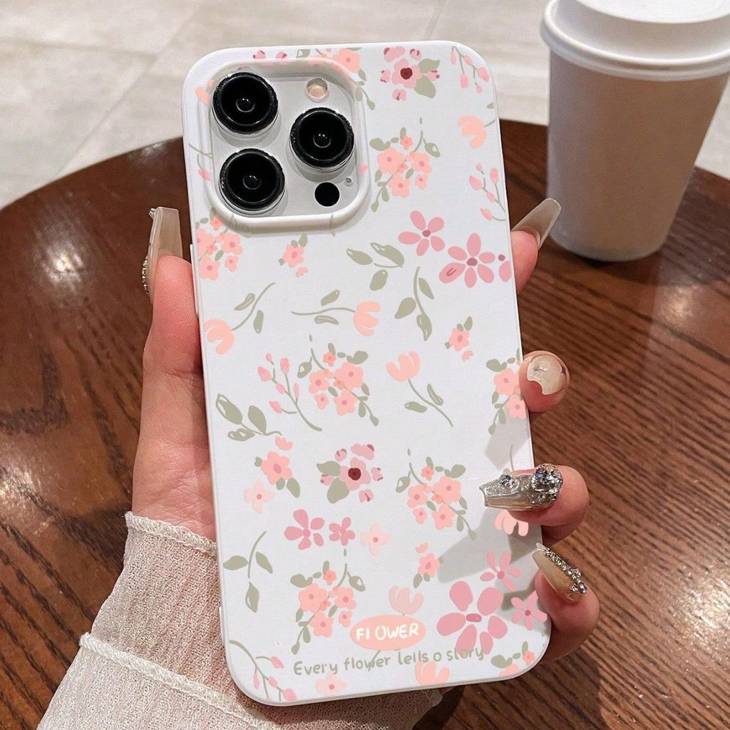 Cute Pink Floral Phone Case for iPhone 16 Pro Max, Kawaii Flower Print Soft TPU Protective Cover