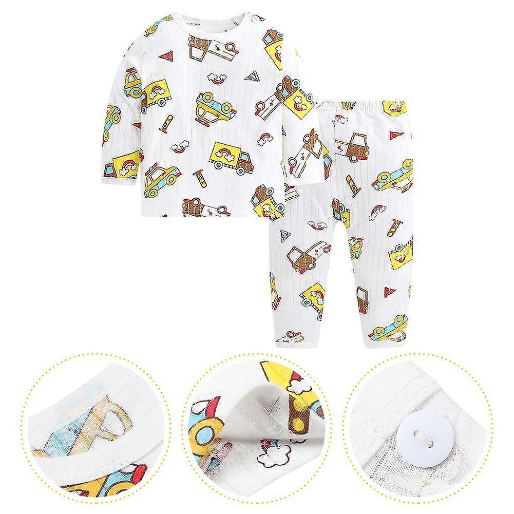 Autumn BabyLong Sleeve Car Printing Cotton O-Neck Shirt And Pants Cute Pajamas Set
