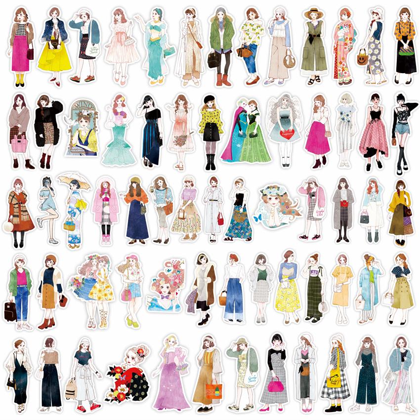 

64 шт./комплект Modern Mori Girls Series 02 Наклейки DIY Fashion Mixed Waterproof Doodle Decals Stickers