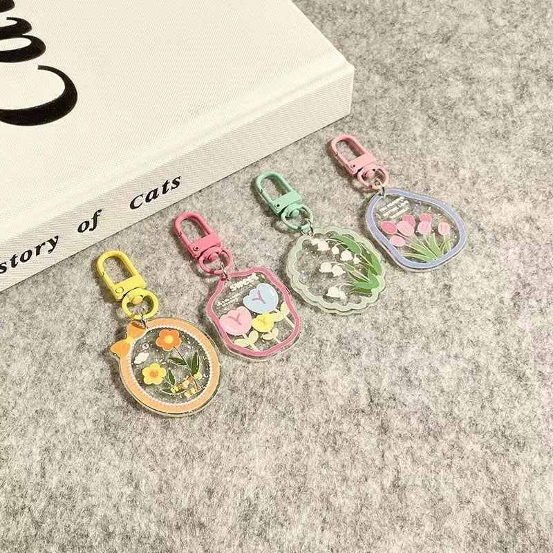 1pcs Tulip Hanging Keychain INS Korean Flower Keychain Spring Tulip Earphone Hanging Student Keychain Pendant