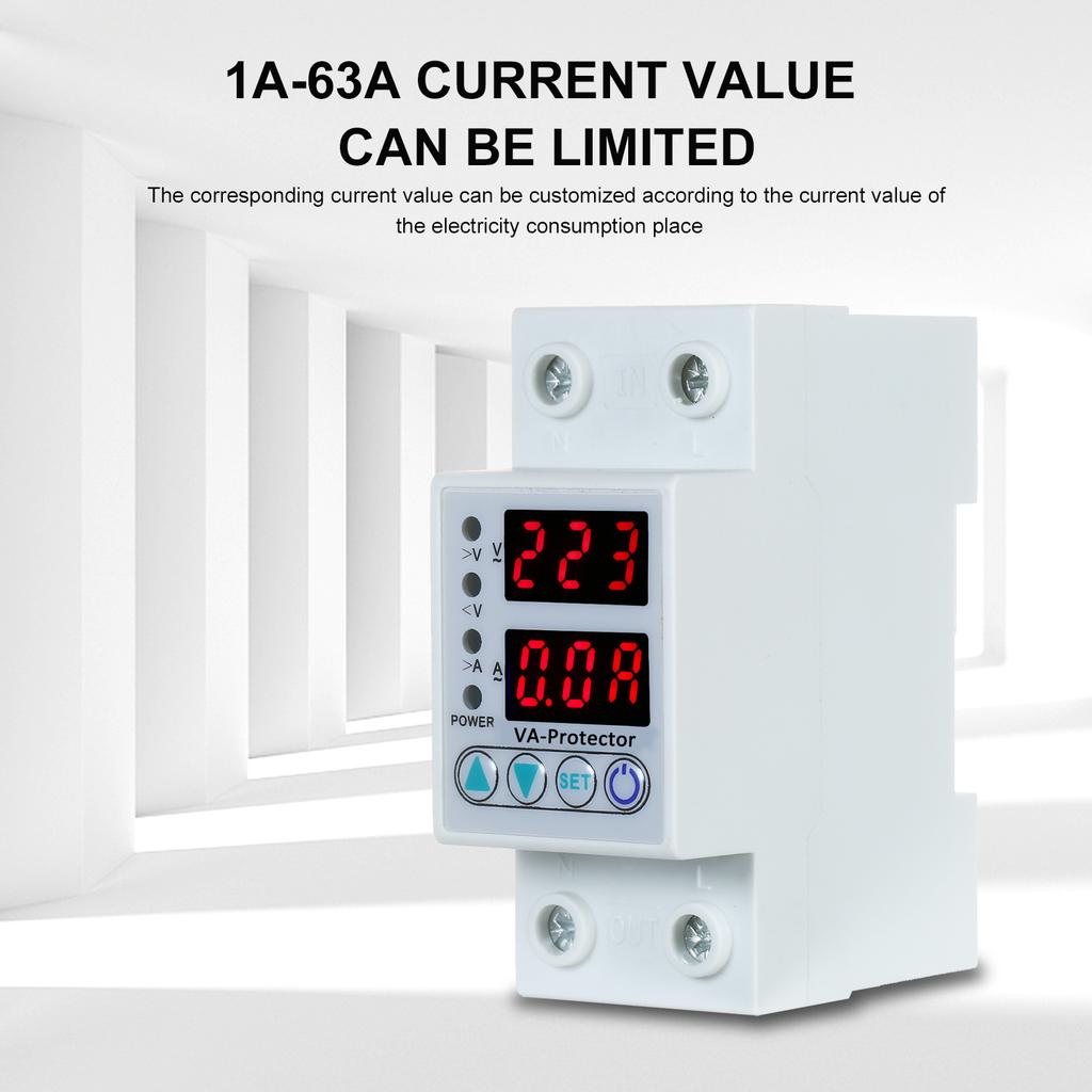 63A 220V Din Rail   Over Voltage and Under Voltage  ive Device  or Relay Over Current   Home Usage Dual LED Display
