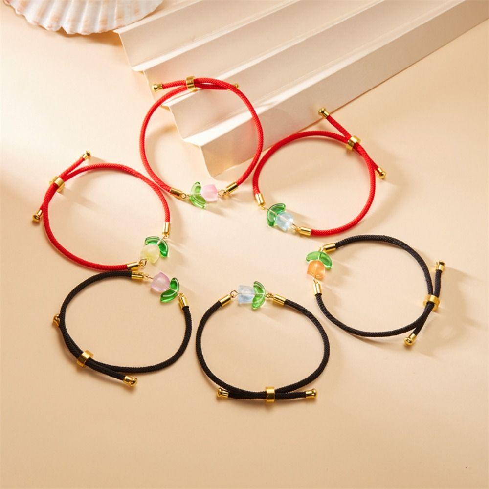 

Elegant Red Rope Hand Chain Sweet Flower Charm Bracelet Tulip Flower Bracelet Women Style 12