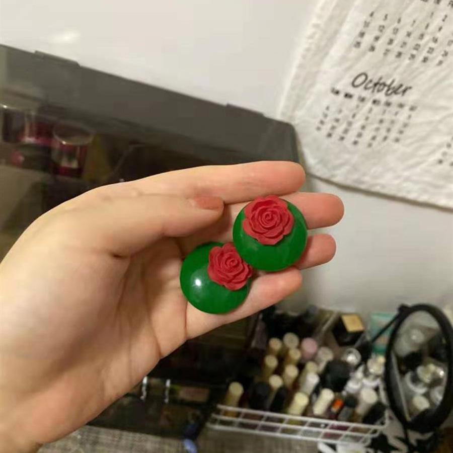 

Silver Needle Red Rose Flower Earrings Simple Sweet Small Fresh Stud Earrings High Sense Fashion Personality Versatile Earrings
