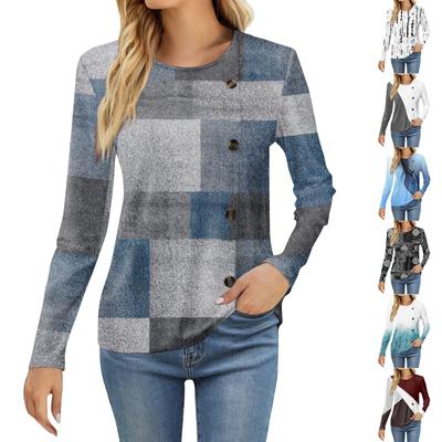 Women's Fashion Casual Round Neck Long Sleeve Printed T-Shirt Ladies Top
