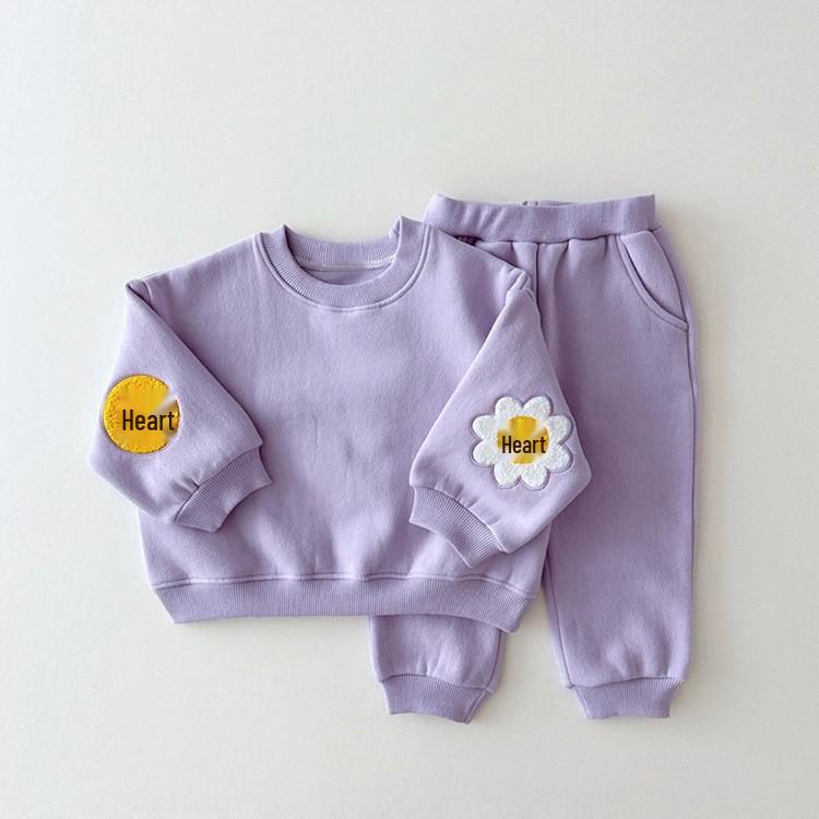 Sonnenblumen-Smiley-Sweatshirt-Set für Babys und Kleinkinder – Koreanischer Frühling/Herbst, Unisex, zweiteilig