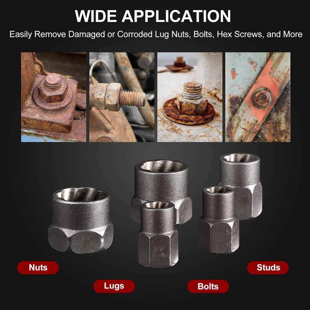 14 Pieces Impact Bolt & Nut Remover Set Cr-Mo Steel Bolt Extractor Tool Set with Solid Storage Case for Industrial Drop Shipping