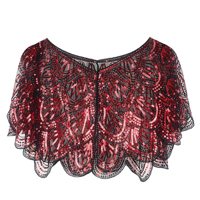 

1 шт. Полиэстер Винтажная Шаль Ажурная Женская Стильная Вечерняя Блестящие Пайетки Бисероплетение Коктейльная Вечеринка чёрный/красный