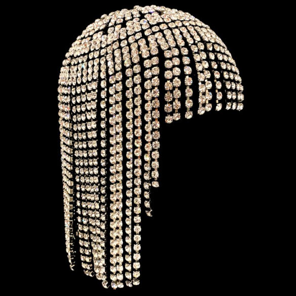 Exaggerated Fringe Hair Chain Accessories Braids Y2k Jewelry Shiny Nightclub Crystal New Headband Hat Bridal Headpiece