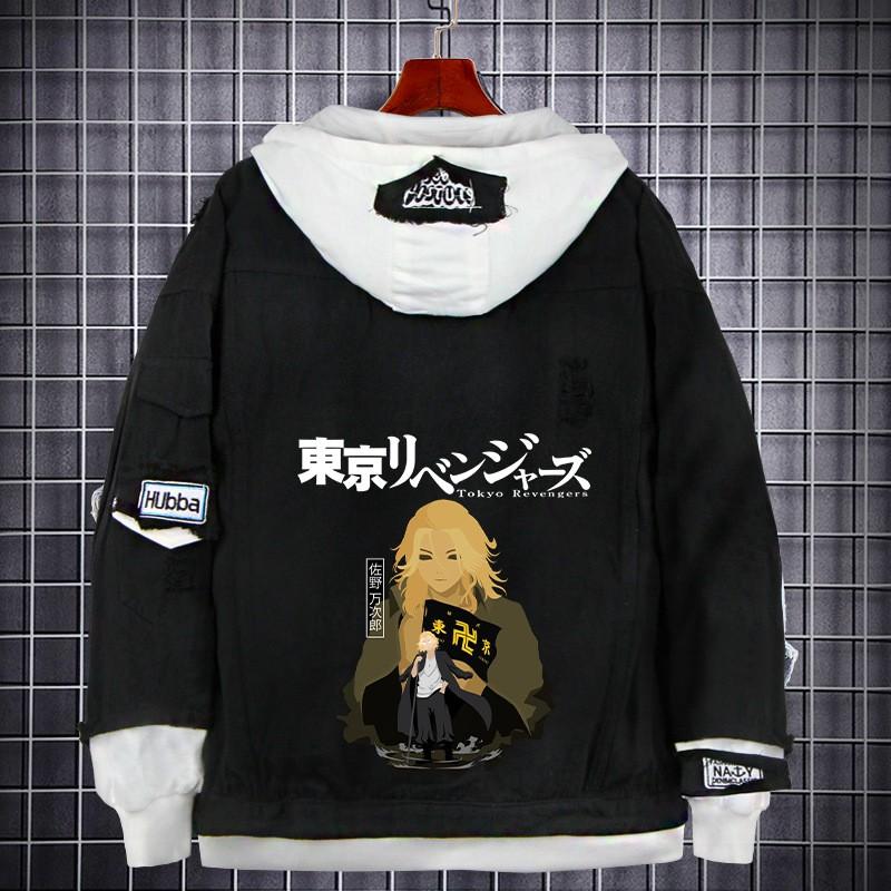Tokyo Revengers Anime Denim Jacket Fake Two-piece Hoodie Men Youth Streetwear