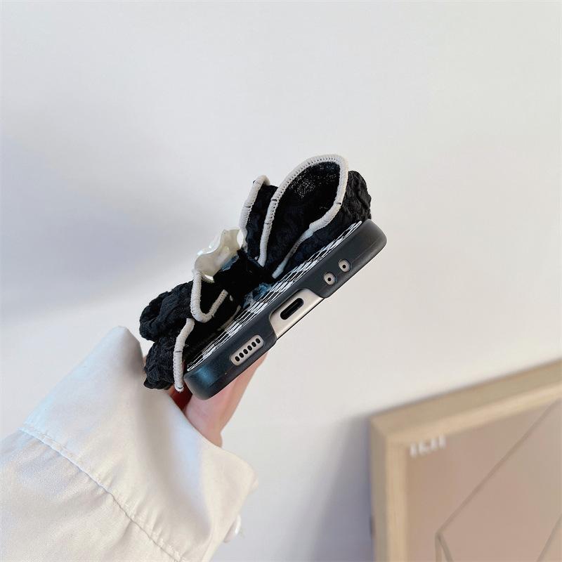 Applicable to Samsung ZFlip3 plaid folding mobile phone case, Japanese and Korean zflip4 generation bow leather hard case protective case