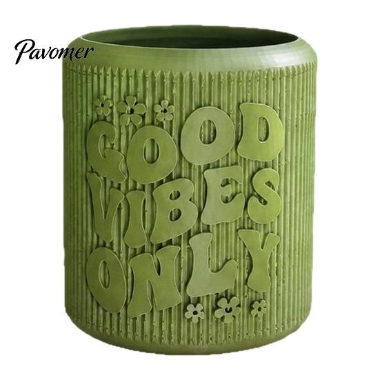 Small Containers for Indoor Gardening 3D Printed Planter, Good Vibes Only Flower Pot, Minimalist Plant Holders Windowsill Cute Cactus Container