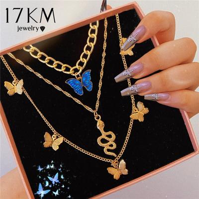 Bohemian Multilayer Snake Butterfly Necklace for Women Fashion Gold Chain Choker Necklaces Gifts Jewelry