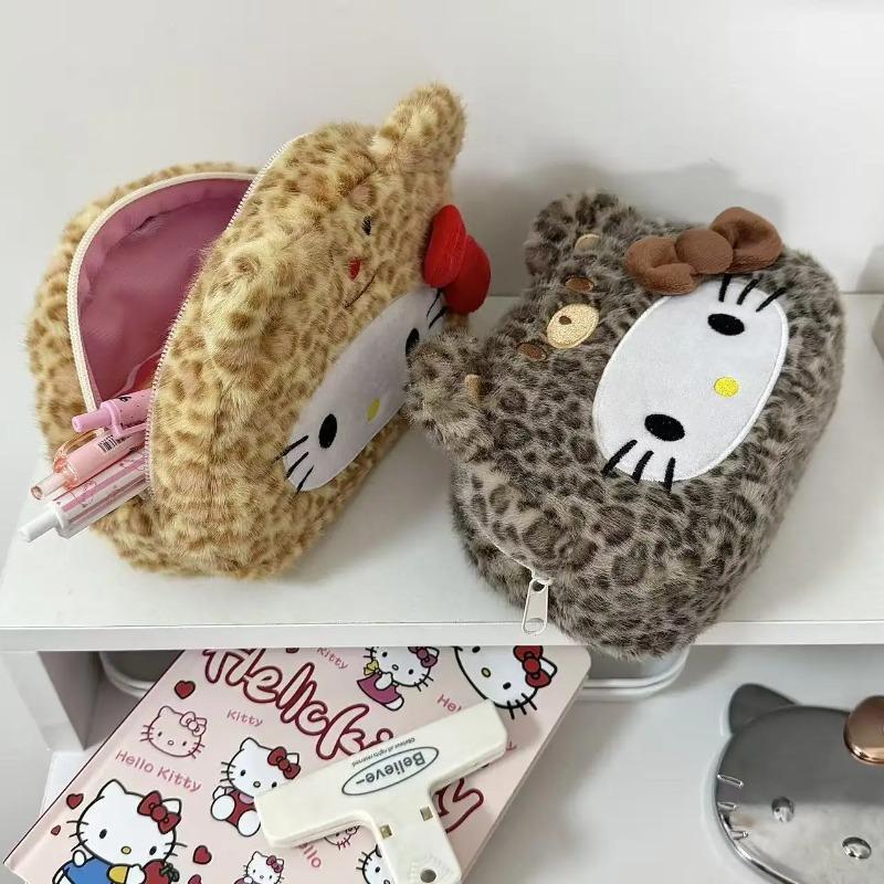 Sweet Cool Leopard Print Cat Pencil Case, Large Capacity Pen Bag Portable Cosmetic Bag, Kawaii Stationery Organizer For Students