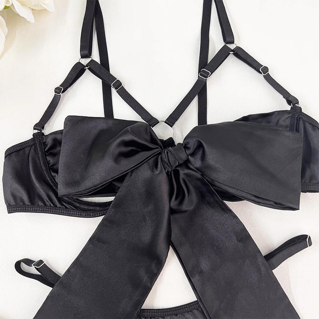 Yimunancy Satin Solid Sexy Lingerie Set Women 2-Piece Bra + Brief Underwear Set Erotic Intimates