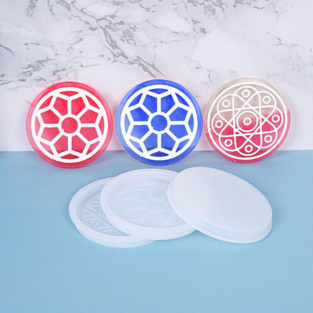 1/3x Deep Round Coaster Molds Resin Coaster Silicone Molds Silicone Flower Pattern Coaster Epoxy Casting Mold DIY Tool