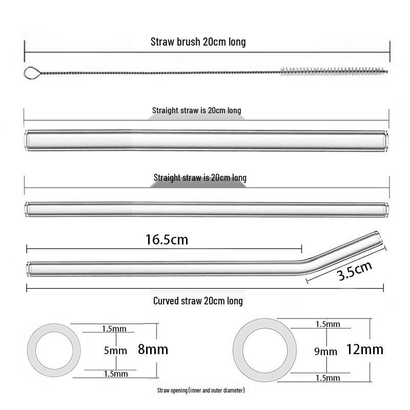 Bent Tip Colored Glass Straws - Double Child Pack, Creative Crystal Design, Heat Resistant for Milk Tea and Drinks