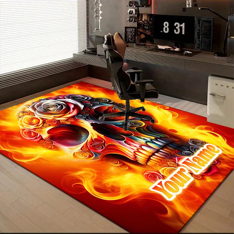 1PC Custom Name Sugar Skull Artwork Theme Floor Mat Ideal for Living Room, Game Rooms, Office, Bedroom, Floor Mat Playful Design