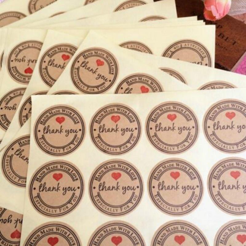 Retro"Thank You" Round Kraft Seal Sticker For Handmade Products Vintage 10 Sheets(120pcs)