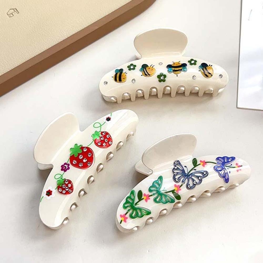 Blume Frauen Haifisch-Klammer Koreanischer Stil Acryl Haar-Kralle Strassstein-inlay Haar-Kralle Weiblich
