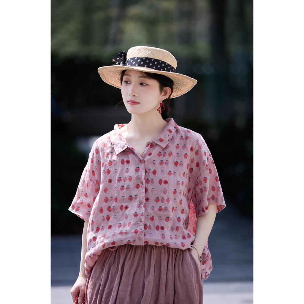 Strawberry Pink Retro Linen Cardigan: Versatile Summer Sun Protection Top