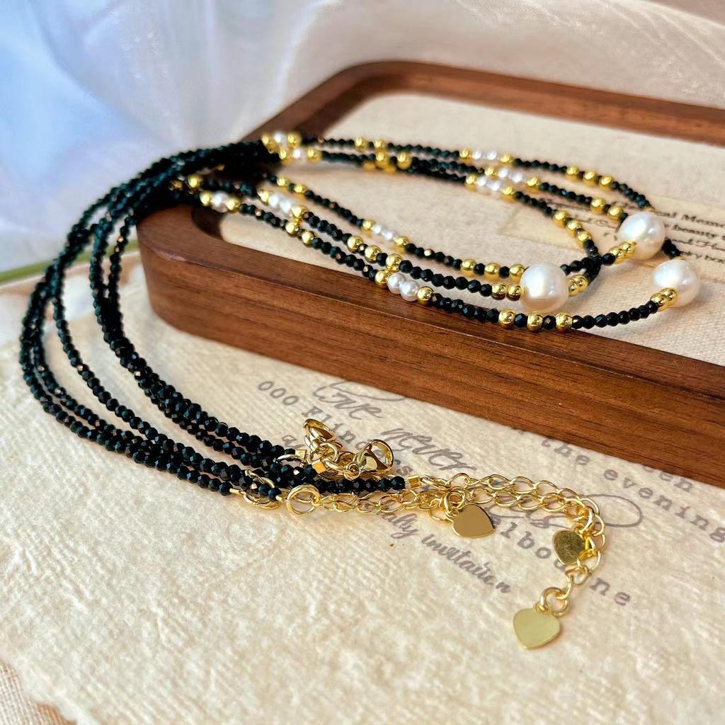 Vintage Natural Freshwater Baroque Pearl Pendant Temperament Simple Artificial Spinel Collarbone Chain Necklace